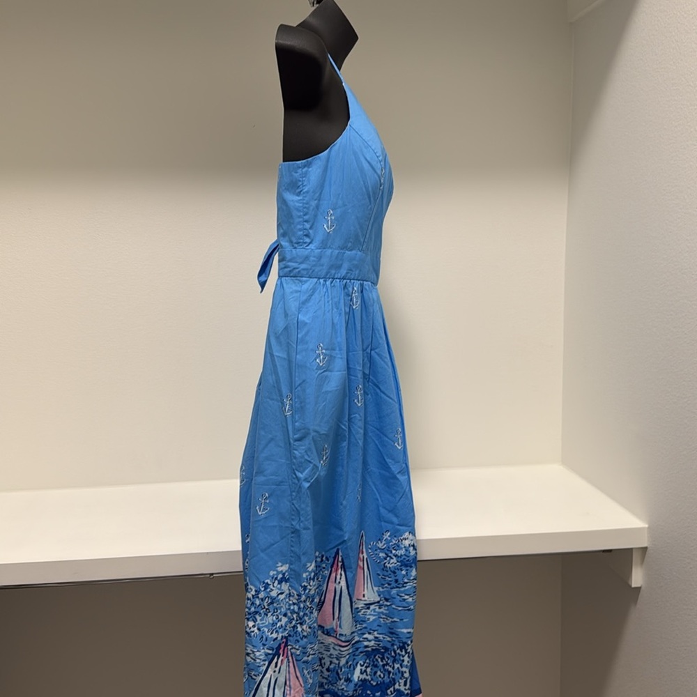 Lilly Pulitzer Charlese Cotton Halter Midi Dress Lunar Blue Womens Size 0 - Picture 9 of 15
